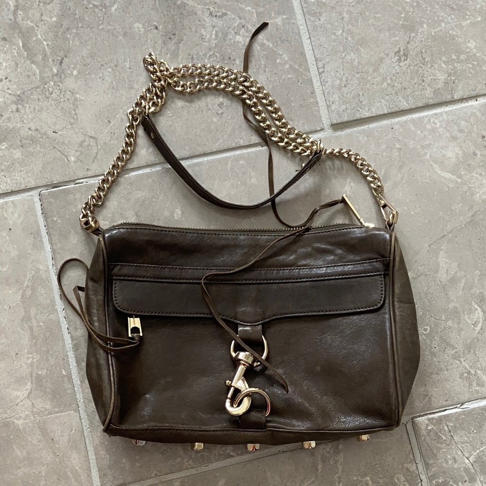 Rebecca Minkoff Dark Brown Crossbody Bag with Gold Chain